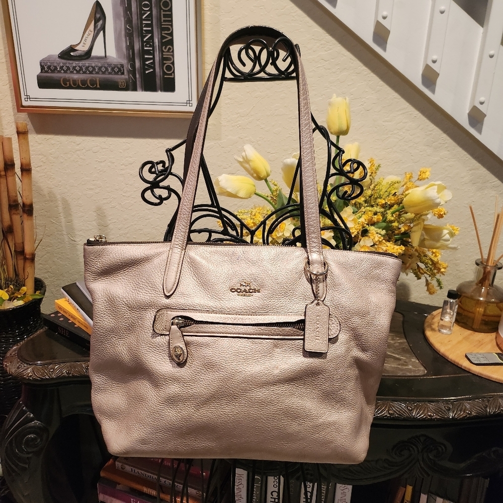 Coach Taylor Tote in Metallic Pebble Leather